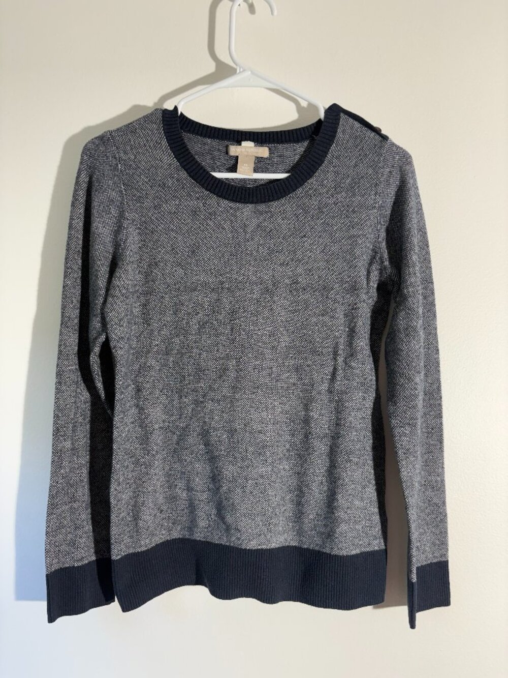 Banana Republic Blue Marled Knit Button Shoulder Crewneck Sweater - Size M